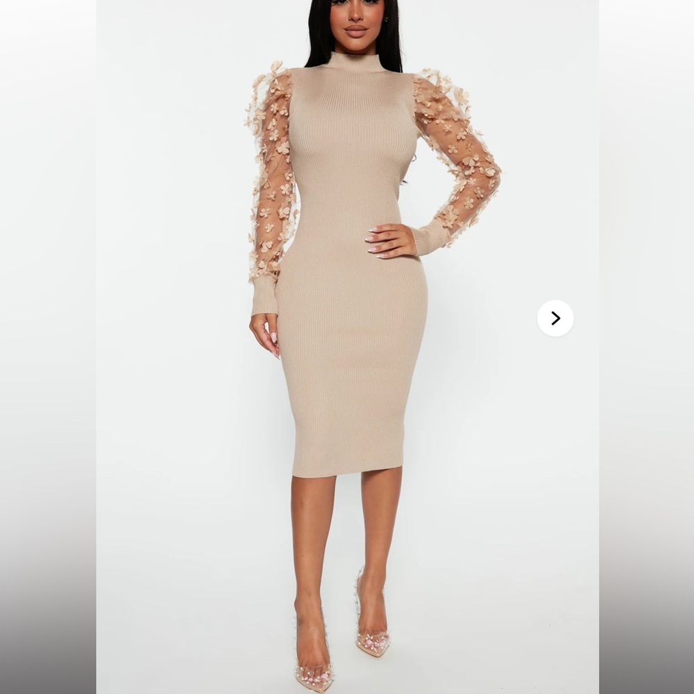 Fashion Nova Beige Pencil Skirt Dress